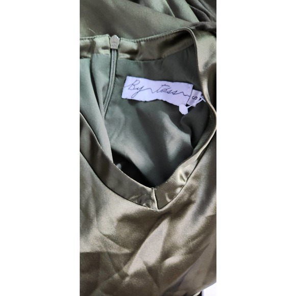 By Tess Collection Satin Olive Green Shift Midi Dress S - Picture 6 of 6